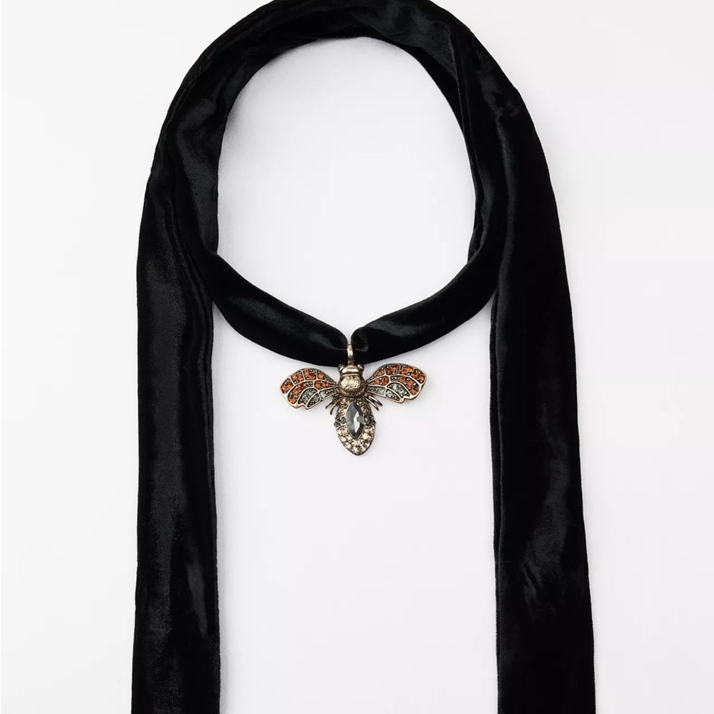 Zara Black Necklace with Silver and Orange Bee Pendant